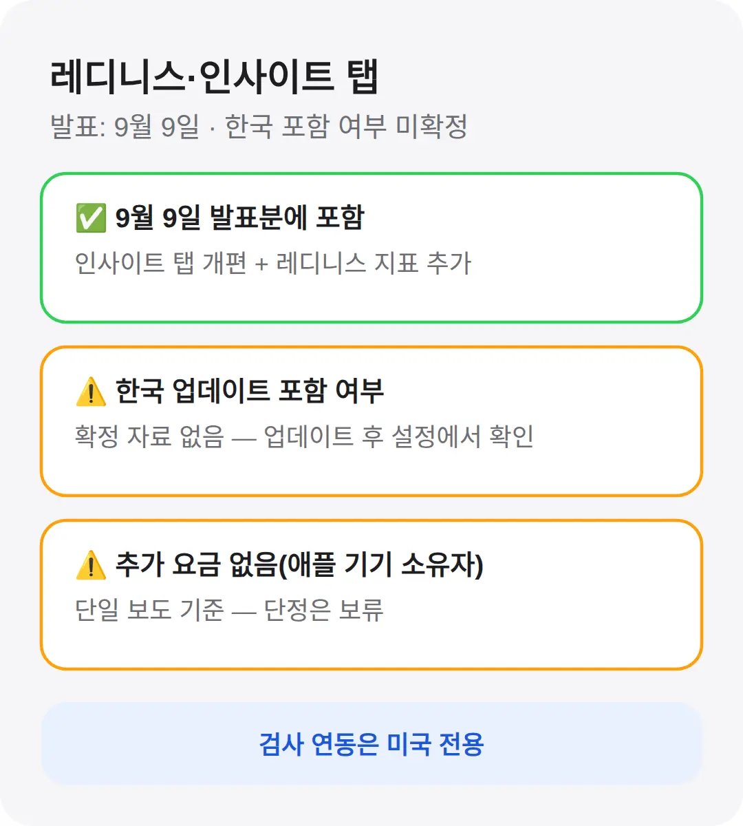 레디니스·인사이트 탭 — 같이 오나, 요금은